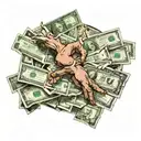 The painting "The Creation of Adam", the dollar sign, bundles of bills, exchange rates, murdered people tattoo design idea