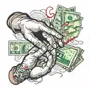 The painting "The Creation of Adam", the dollar sign, bundles of bills, blood on arms,  end of friendship tattoo design idea