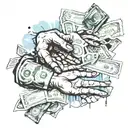 The painting "The Creation of Adam", the dollar sign, bundles of bills, blood on arms,  end of friendship tattoo design idea