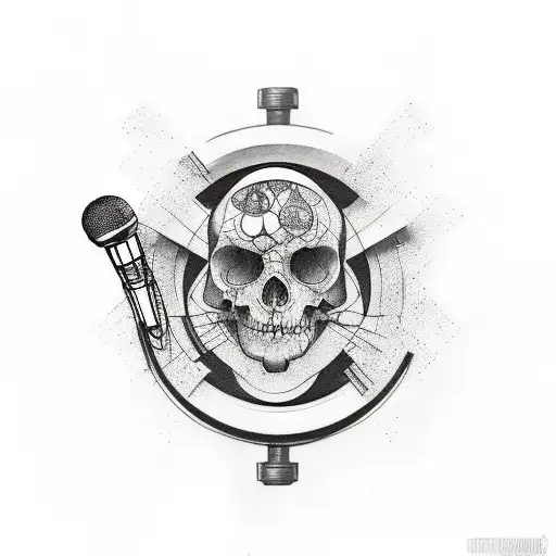 create a beautiful tattoo design with only need to have marble broke face in center and an old school microphone a spool tattoo design idea