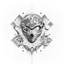 create a beautiful tattoo design with only need to have marble broke face in center and an old school microphone a spool tattoo design idea