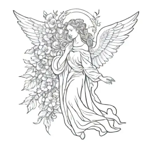 floral with biblical accurate angel tattoo design idea