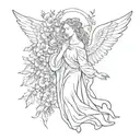 floral with biblical accurate angel tattoo design idea