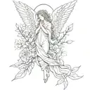 floral with biblical accurate angel tattoo design idea