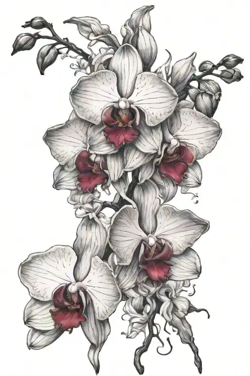 orchid and bleeding heart flowers tattoo design idea