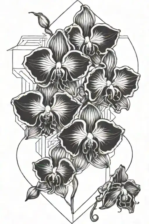 orchids and bleeding heart flowers intertwined tattoo design idea