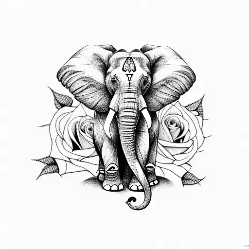Elephant With rose tattoo design idea