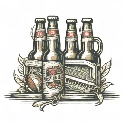 A beer bottle morphing into a football stadium, symbolizing the client's love for both drinking beer and football matches tattoo design idea