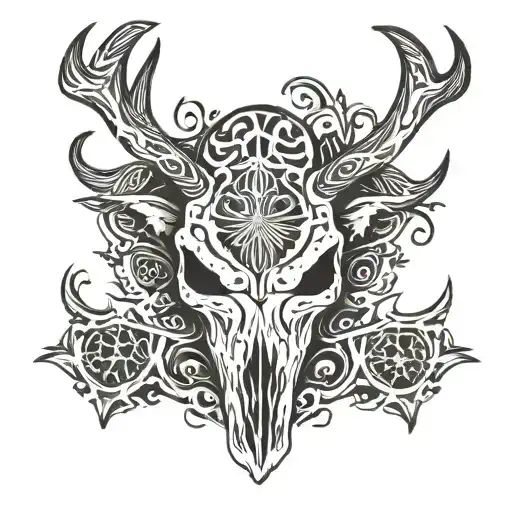 caribou skull mushroom tattoo design idea