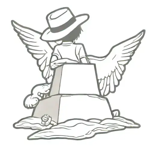 In memory of bff with luffy's hat on a tomb stone angel laying tattoo design idea