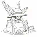 In memory of bff with luffy's hat on a tomb stone angel laying tattoo design idea