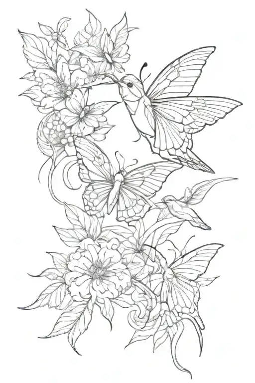 butterfly with hummingbird simple medium size tattoo design idea