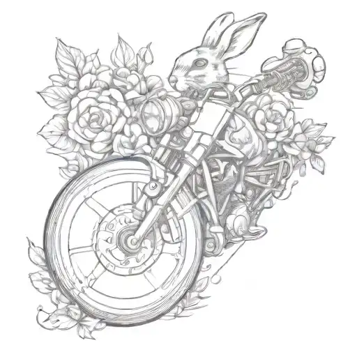 electric guitar, metal music, flowers, motorcycles and bunny in motorcycle helm tattoo design idea