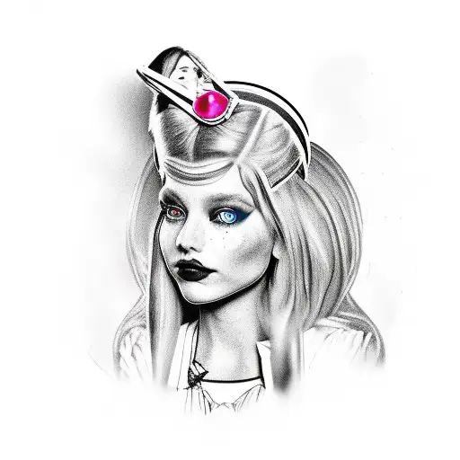 A new-school design of Alice in Wonderland characters getting their hair styled in a salon setting tattoo design idea