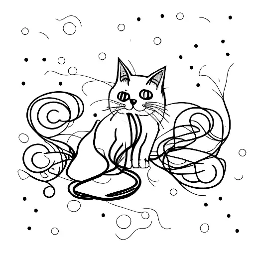 a cat with long fur surounded by red strings tattoo design idea