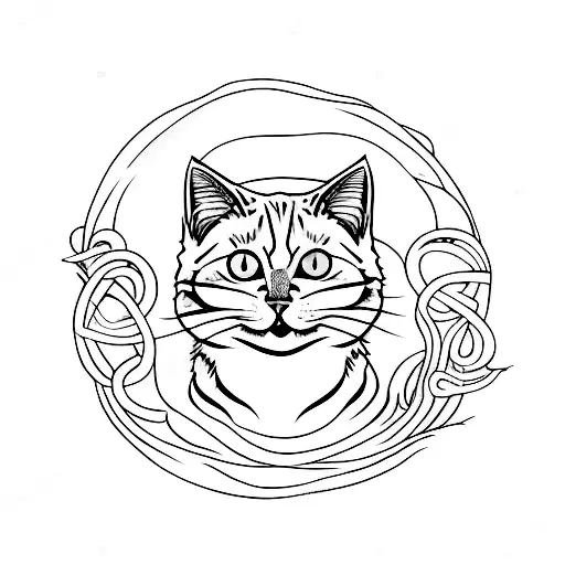 a cat with long fur surounded by red strings tattoo design idea