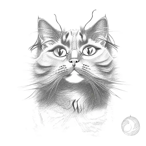 a cat with long fur knotted into red strings tattoo design idea