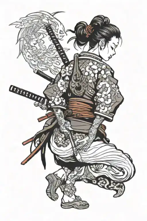 side view of beautiful samurai girl tattoo design idea