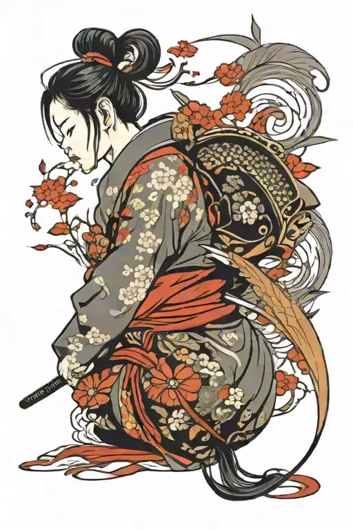 side view of beautiful samurai girl tattoo design idea