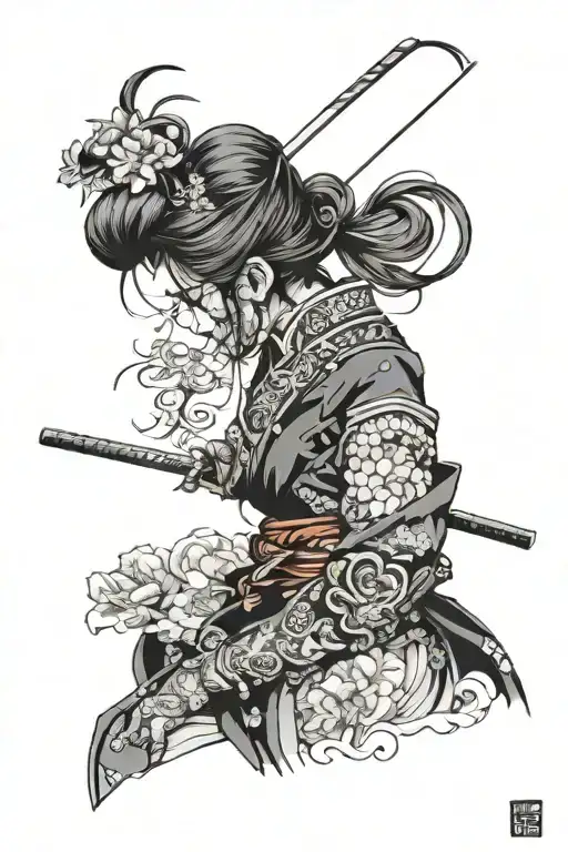 side view of beautiful samurai girl tattoo design idea