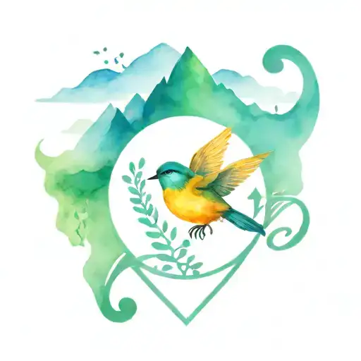 2 Scout Ranger symbol, music notes in the air that look like birds and mountains at background tattoo design idea