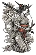beautiful girl holding a samurai sword tattoo design idea