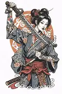 beautiful girl holding a samurai sword tattoo design idea