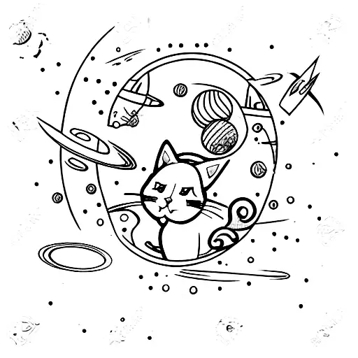cat in space tattoo design idea