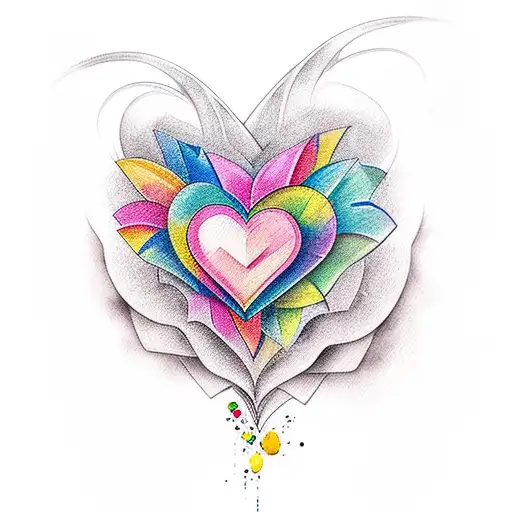 heart, diamond, flowers, love, watercolour tattoo design idea