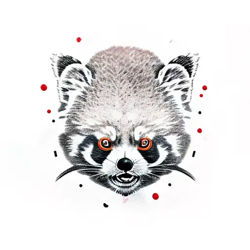 jumping red panda holding ninja sword tattoo design idea