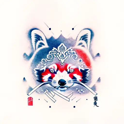 red panda with ninja sword tattoo design idea