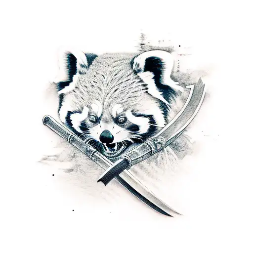 red panda with ninja sword tattoo design idea