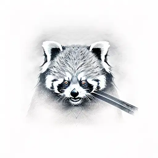 red panda holding ninja sword tattoo design idea