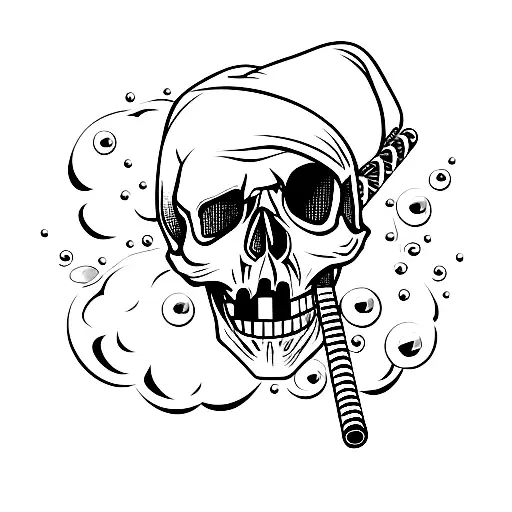 skull with pool 8 ball in the mouth  tattoo design idea