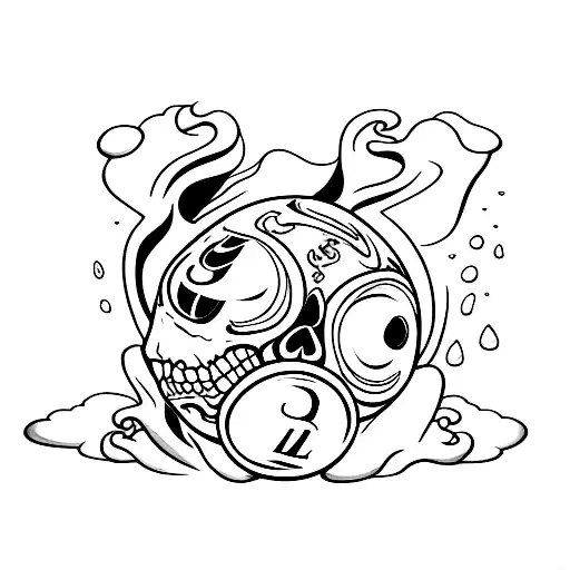 skull biting pool 8 ball tattoo design idea