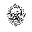 skull biting pool 8 ball tattoo design idea