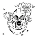 skull biting pool 8 ball tattoo design idea