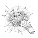 shit and toilet paper with arrow spelling out "kinkay" pointing to a sun and moon interlocked together  tattoo design idea