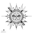 shit and toilet paper with arrow spelling out "kinkay" pointing to a sun and moon interlocked together  tattoo design idea