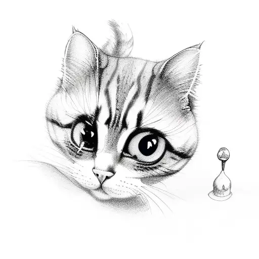 cute cat with a tail that turns into an iris flower tattoo design idea