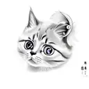 cute cat with a tail that turns into an iris flower tattoo design idea