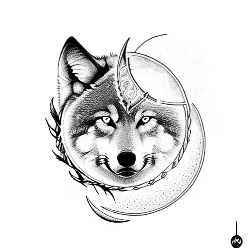 wolf with moon tears and dreamcatcher  tattoo design idea