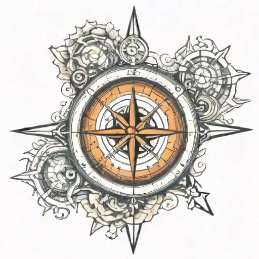Modern compass tattoo with text JASON, JAMIE, AMBER, JACKSON inside the compass. tattoo design idea