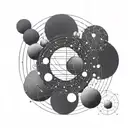 A futuristic network of interconnected planets with binary code flowing between them tattoo design idea