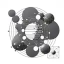 A futuristic network of interconnected planets with binary code flowing between them tattoo design idea