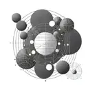 A futuristic network of interconnected planets with binary code flowing between them tattoo design idea