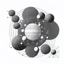 A futuristic network of interconnected planets with binary code flowing between them tattoo design idea