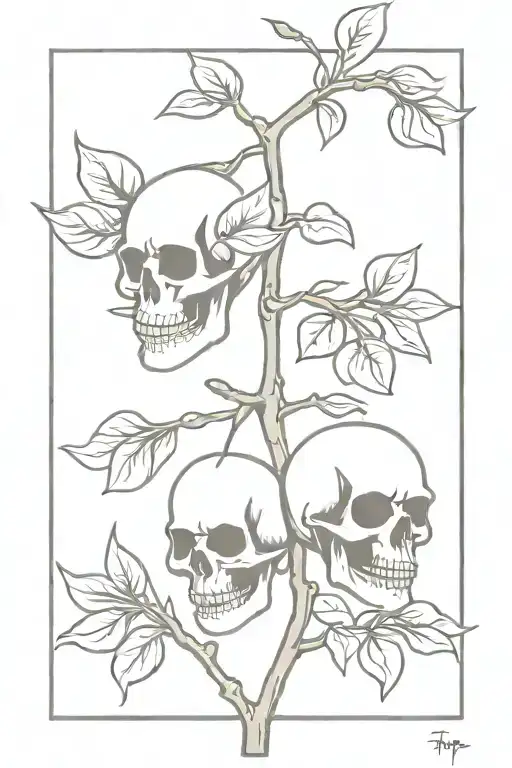 cherry skulls vine tattoo design idea