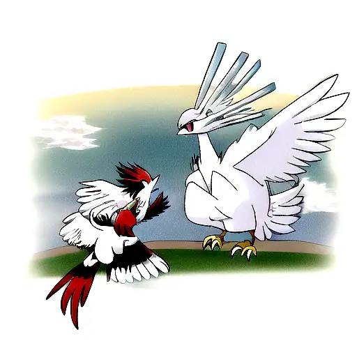 lugia and ho-oh from pokemon battling tattoo design idea