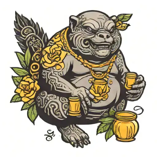 happy buddha with honey badger head   tattoo design idea